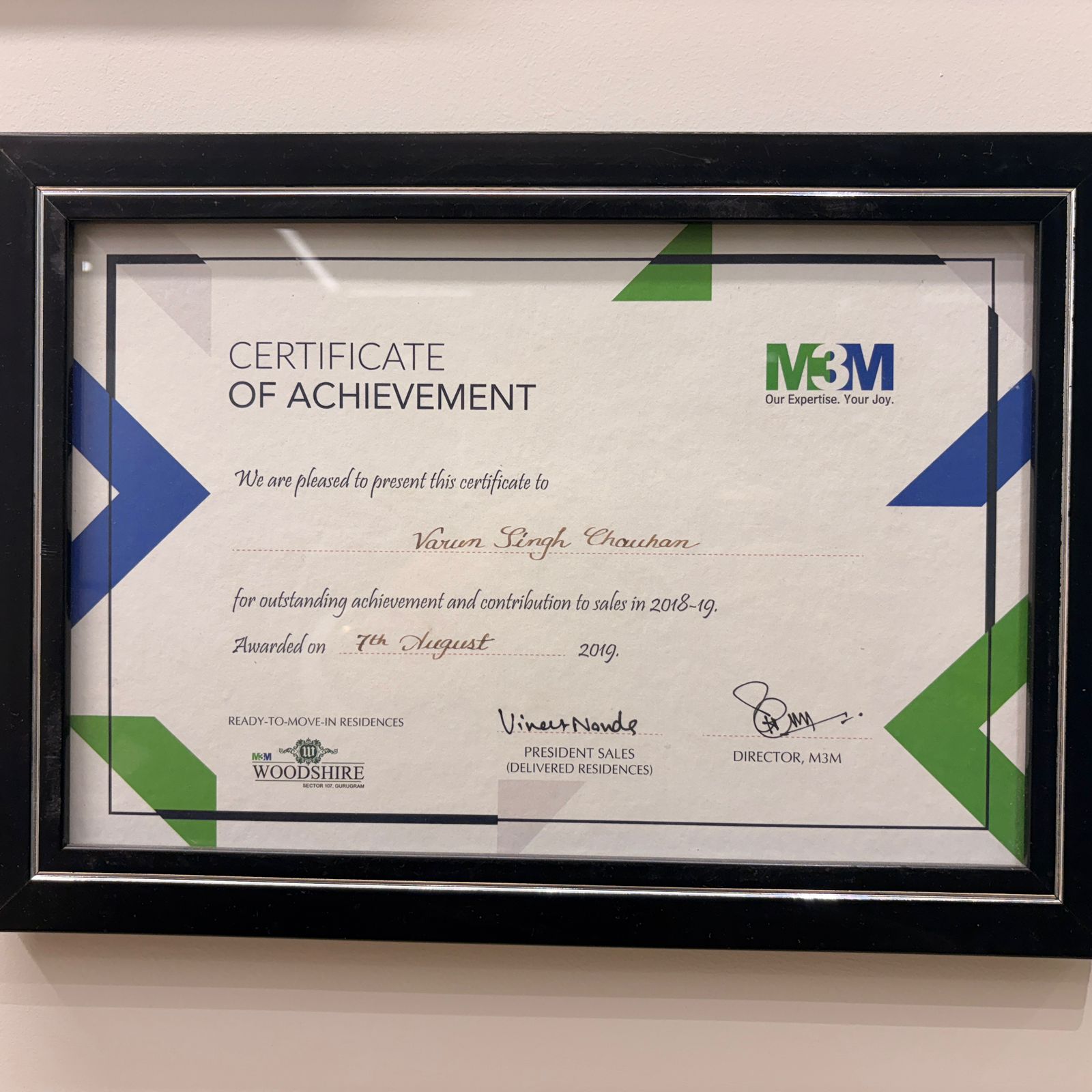 M3M Certificate of Achievement